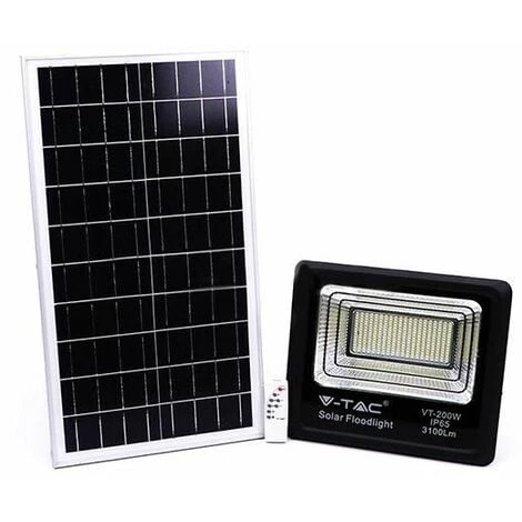 V-TAC VT-200W Projecteur Solaire LED 200W Avec Télécommande IR Blanc Froid 6000K Corps Noir IP65 - 94026 1 V-TAC VT-200W Projecteur Solaire LED 200W Avec Télécommande IR Blanc Froid 6000K Corps Noir IP65 - 94026