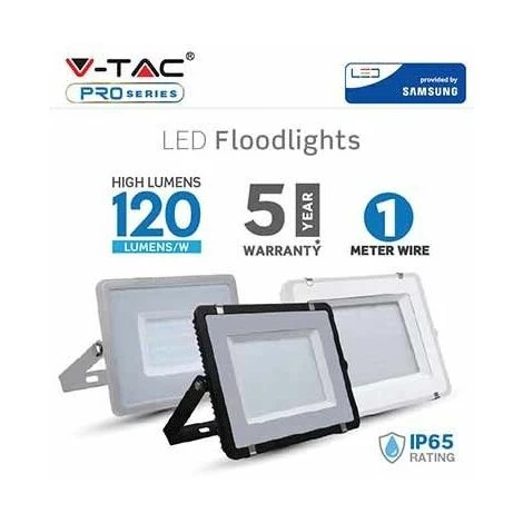 V-TAC PRO VT-56-B-N Projecteur LED 50W Slim Noir Chip Samsung Smd Haute Lumens 115LM/W Blanc Froid 6500K IP65 - SKU 21761 2 V-TAC PRO VT-56-B-N Projecteur LED 50W Slim Noir Chip Samsung Smd Haute Lumens 115LM/W Blanc Froid 6500K IP65 - SKU 21761 – Image 2