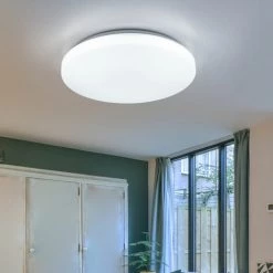 V-TAC Plafonnier Salon Plafonnier Métal Rond D 34 Cm Plafonnier LED, Plastique Blanc, LED 24 Watt 1800lm Blanc Froid, DxH 30x6,5 Cm -V-TAC Soldes 13634773 4