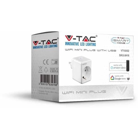 Fiche Intelligente Compacte V-tac Smarthome VT-5002 - Interrupteur Intelligent - Prise WIFI - Smart Plug - Fonctionne Avec Amazon Alexa Et Google Home Assistant 2 Fiche Intelligente Compacte V-tac Smarthome VT-5002 - Interrupteur Intelligent - Prise WIFI - Smart Plug - Fonctionne Avec Amazon Alexa Et Google Home Assistant – Image 2