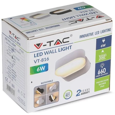Lampe Murale LED Inclinable V-tac VT-816 - 6W - 3000K - 660 Lumen - Blanc 4 Lampe Murale LED Inclinable V-tac VT-816 - 6W - 3000K - 660 Lumen - Blanc – Image 4