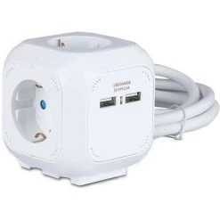 Multiprise V-tac VT-1154-2 - NL/DE (Type F) - Convient à 4 Fiches - 2x USB 2.4A - Câble 1.5 Mètre - Blanche