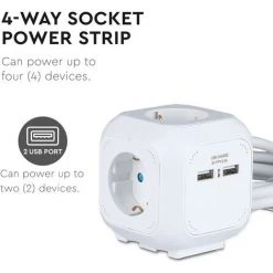 Multiprise V-tac VT-1154-2 - NL/DE (Type F) - Convient à 4 Fiches - 2x USB 2.4A - Câble 1.5 Mètre - Blanche -V-TAC Soldes 15770999 5