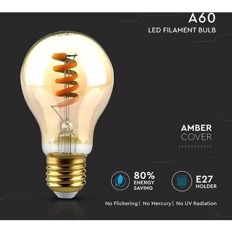 V-TAC Ampoule LED Ambrée Vintage E27 4W Filament 2200K 2 V-TAC Ampoule LED Ambrée Vintage E27 4W Filament 2200K – Image 2