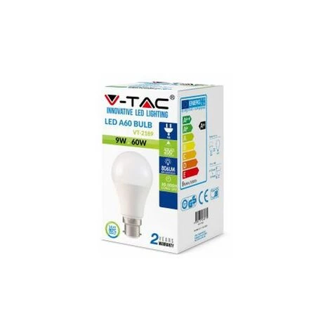 Ampoule LED Baïonnette B22 A60 9W Vt-2189 Fs - Blanc Chaud - 2700k V-TAC 2 Ampoule LED Baïonnette B22 A60 9W Vt-2189 Fs - Blanc Chaud - 2700k V-TAC – Image 2
