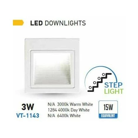 V-TAC Spot Led 3w Encastrable Escaliers Carré 83° 100lm Ip20 Mod. Vt-1143 Sku 1284 Blanc Neutre 4000k 3 V-TAC Spot Led 3w Encastrable Escaliers Carré 83° 100lm Ip20 Mod. Vt-1143 Sku 1284 Blanc Neutre 4000k – Image 3