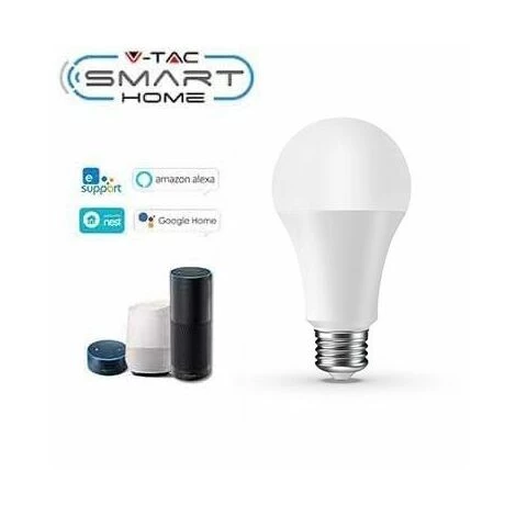 V-TAC Smart Home VT-5010 Ampoule LED WiFi E27 9W A60 RGB+Blanc 6000K Dimmable Fonctionne Avec Smartphone - Sku 7452 2 V-TAC Smart Home VT-5010 Ampoule LED WiFi E27 9W A60 RGB+Blanc 6000K Dimmable Fonctionne Avec Smartphone - Sku 7452 – Image 2