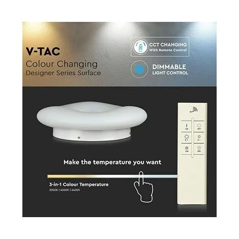 V-TAC VT-7308 22W Ronde Led Designer Surface Changement Couleur 3in1 Et Dimmable Avec Télécommande - Sku 3966 3 V-TAC VT-7308 22W Ronde Led Designer Surface Changement Couleur 3in1 Et Dimmable Avec Télécommande - Sku 3966 – Image 3