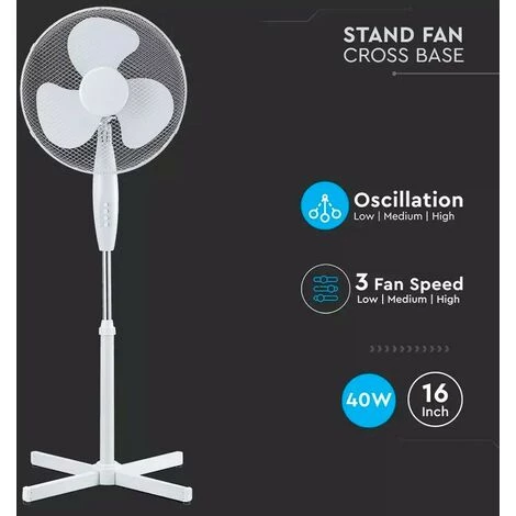V-TAC Ventilateur Sur Pied Blanc 40W 3 Vitesses Oscilation 4 V-TAC Ventilateur Sur Pied Blanc 40W 3 Vitesses Oscilation – Image 4