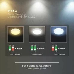 V-TAC PRO VT-24 Plafonnier Dôme Led 20W Chip Samsung Changement Couleur 3in1 Avec Interrupteur Intégré IP65 - SKU 20093 7 V-TAC PRO VT-24 Plafonnier Dôme Led 20W Chip Samsung Changement Couleur 3in1 Avec Interrupteur Intégré IP65 - SKU 20093 -V-TAC Soldes 26654969 4
