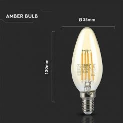 V-TAC Ampoule LED E14 FILAMENT AMBRE 4 W Eq 35W | Température De Couleur: Blanc Chaud 2200K -V-TAC Soldes 3320142 3