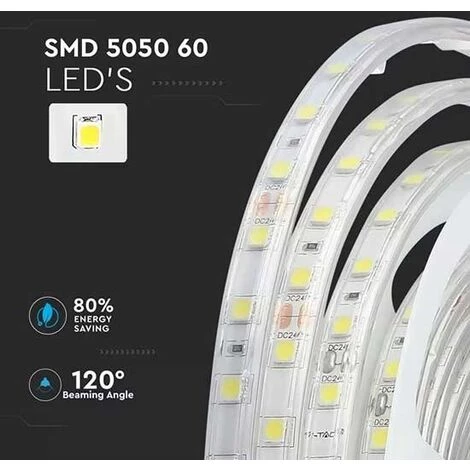 V-TAC VT-5050 Bande Strip Led SMD5050 24V 5m Blanc Chaud 3000K IP65 étanche - SKU 2562 2 V-TAC VT-5050 Bande Strip Led SMD5050 24V 5m Blanc Chaud 3000K IP65 étanche - SKU 2562 – Image 2