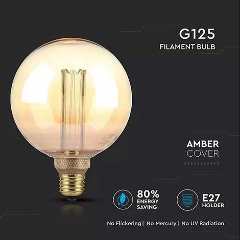 V-Tac VT-2195 Ampoule Globe LED ART E27 G125 Filament 4W Couverture Ambre Blanc Chaud 1800K - 7475 4 V-Tac VT-2195 Ampoule Globe LED ART E27 G125 Filament 4W Couverture Ambre Blanc Chaud 1800K - 7475 – Image 4