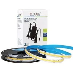 V-TAC Kit Bande LED Strip Led COB 24V 512LEDs/m 5m Blanc Froid 6400K CRI>90 IP20 + Alimentation Stabilisée - SKU 2681