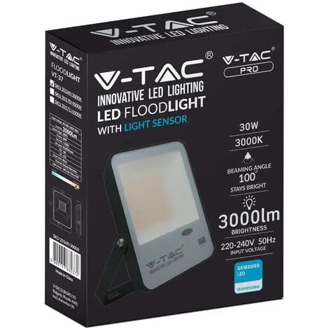 Projecteur LED V-tac VT-37S Avec Capteur Jour/nuit - 30 W - 3000 Lm - 3000K - Noir 4 Projecteur LED V-tac VT-37S Avec Capteur Jour/nuit - 30 W - 3000 Lm - 3000K - Noir – Image 4
