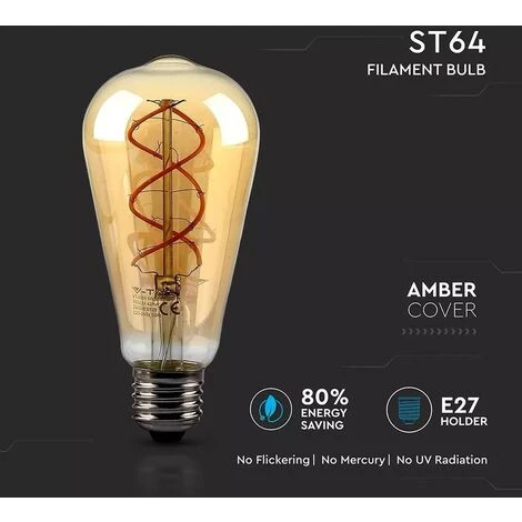 V-TAC Ampoule LED 5W E27 Edison Vintage LED Ambrée 2 V-TAC Ampoule LED 5W E27 Edison Vintage LED Ambrée – Image 2