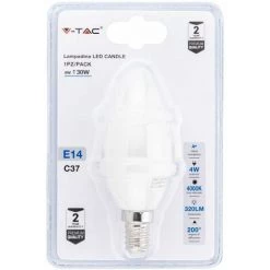 V-TAC Ampoule LED E14 4W 4000K Bougie (Blister 1 Pièce)