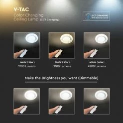 V-TAC Plafonnier LED Rond 60W Avec Télécommande Et Minuterie De Changement De Couleur 3 En 1 Effet étoilé à Intensité Variable -V-TAC Soldes 56813382 4