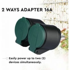V-TAC Adaptateur Avec 2 Prises 16A Couleur Vert IP44