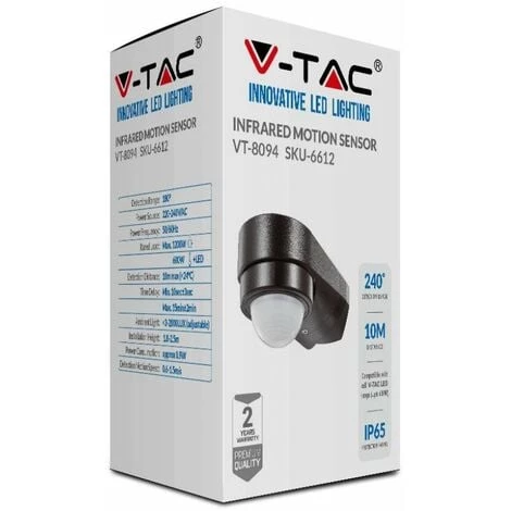 V-TAC Détecteur De Mouvement Infrarouge 240° Montage Mural Angulaire Couleur Noir 4 V-TAC Détecteur De Mouvement Infrarouge 240° Montage Mural Angulaire Couleur Noir – Image 4