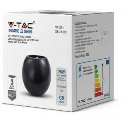 V-TAC Applique LED G9 Ronde (Max 25W) En Béton Gris Foncé IP20 -V-TAC Soldes 56839708 3
