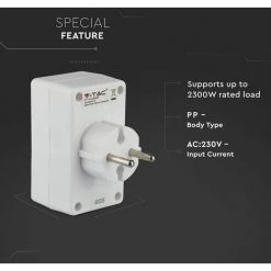 V-TAC Adaptateur Multiprise Avec 4 Prises Avant 2,5 A Et Prise Shuko Couleur Blanche -V-TAC Soldes 56839739 3