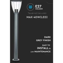 V-TAC Lampadaire De Jardin LED Avec Douille E27 (max 40W) En Acier Inoxydable H: 800mm Couleur Noire IP44 -V-TAC Soldes 56839829 3