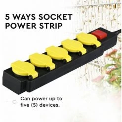 V-TAC Multiprise Avec Câble De 3 Mt 5 Prises Shuko Avec Couvercle Et Interrupteur Couleur Noir Jaune IP44