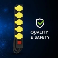 V-TAC Multiprise Avec Câble De 3 Mt 5 Prises Shuko Avec Couvercle Et Interrupteur Couleur Noir Jaune IP44 -V-TAC Soldes 56839834 3