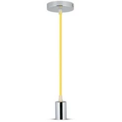 V-TAC Lustre LED Cylindre En Métal Avec Douille E27 (Max 60W) Couleur Chrome Et Câble Jaune