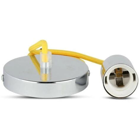 V-TAC Lustre LED Cylindre En Métal Avec Douille E27 (Max 60W) Couleur Chrome Et Câble Jaune 2 V-TAC Lustre LED Cylindre En Métal Avec Douille E27 (Max 60W) Couleur Chrome Et Câble Jaune – Image 2
