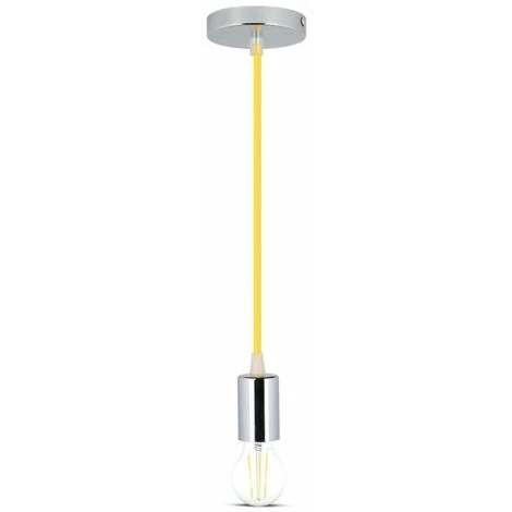 V-TAC Lustre LED Cylindre En Métal Avec Douille E27 (Max 60W) Couleur Chrome Et Câble Jaune 3 V-TAC Lustre LED Cylindre En Métal Avec Douille E27 (Max 60W) Couleur Chrome Et Câble Jaune – Image 3