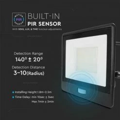 V-TAC Phare LED à Puce Samsung 50W Avec Capteur PIR 1m De Câble Couleur Noire 4000K IP65 -V-TAC Soldes 56839964 3