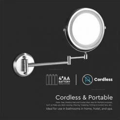 V-TAC Miroir LED Rond Double Face 3W Orientable à 360° Avec Bras Extensible (loupe 3x) D : 170mm 6400K IP44 -V-TAC Soldes 56840010 3