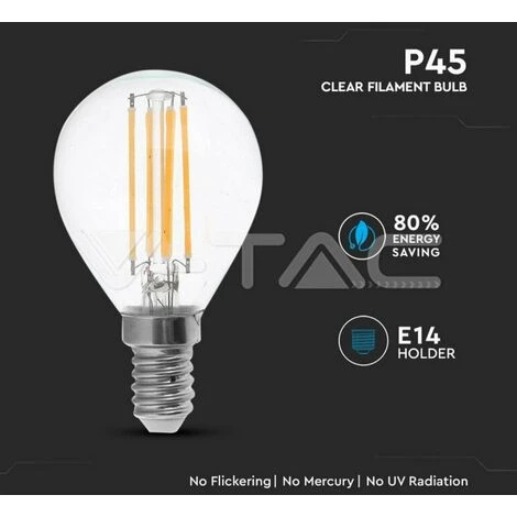 V-TAC Ampoule LED E14 4W P45 Filament 2700K (Blister 2 Pièces) 2 V-TAC Ampoule LED E14 4W P45 Filament 2700K (Blister 2 Pièces) – Image 2