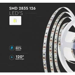 V-TAC Ruban LED SMD2835 8W/m 5m 120 LED/m 137LM/W 24V 6500K IP20 10mm -V-TAC Soldes 56848144 5