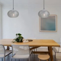 V-TAC Lustre Sphère LED En Verre Ondulé Et Métal Avec Douille E27 (Max 60W) Couleur Noir Transparent -V-TAC Soldes 56857030 4