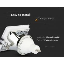 V-TAC Support De Spot LED Encastré Carré GU10 Couleur Blanche Avec Support Incliné Chromé -V-TAC Soldes 56857040 3