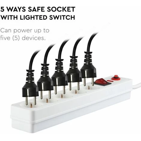 V-TAC Bloc Multiprise Avec Câble De 1,4mt 5 Prises 16A Avec Interrupteur Et Protection Contre Les Surcharges Couleur Blanche 2 V-TAC Bloc Multiprise Avec Câble De 1,4mt 5 Prises 16A Avec Interrupteur Et Protection Contre Les Surcharges Couleur Blanche – Image 2