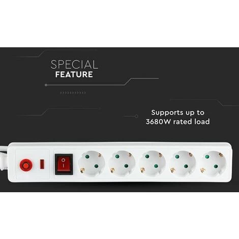 V-TAC Bloc Multiprise Avec Câble De 1,4mt 5 Prises 16A Avec Interrupteur Et Protection Contre Les Surcharges Couleur Blanche 4 V-TAC Bloc Multiprise Avec Câble De 1,4mt 5 Prises 16A Avec Interrupteur Et Protection Contre Les Surcharges Couleur Blanche – Image 4