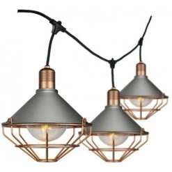 V-TAC Caténaire De 3m Pour 6 Ampoules LED E27 Avec Diffuseurs Transparents IP65 Couleur Gris Et Cuivre