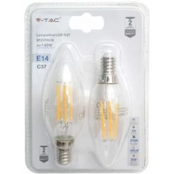 V-TAC Ampoule LED E14 6W Bougie Filament 2700K (Blister 2 Pièces)