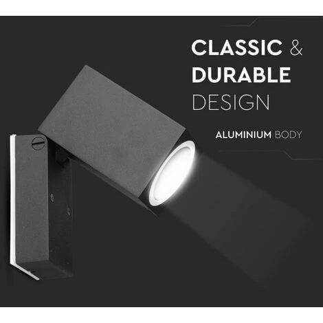 V-TAC Spot LED Mural Carré GU10 (Max 35W) Couleur Noire Ajustable IP44 4 V-TAC Spot LED Mural Carré GU10 (Max 35W) Couleur Noire Ajustable IP44 – Image 4