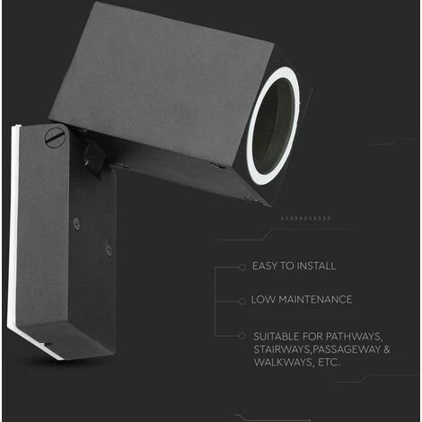 V-TAC Spot LED Mural Carré GU10 (Max 35W) Couleur Noire Ajustable IP44 5 V-TAC Spot LED Mural Carré GU10 (Max 35W) Couleur Noire Ajustable IP44 – Image 5
