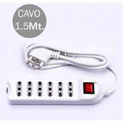 V-TAC Multiprise Avec Câble De 1,5 Mt 6 Prises 10 / 16A 2P + T Avec Interrupteur Et Prise 16A 2P + E Couleur Blanche