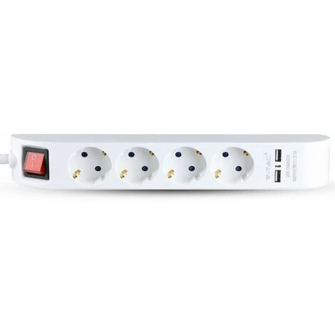 V-TAC Bloc Multiprise Avec Câble De 1,4mt 4 Prises 16A Avec Interrupteur Et 2 USB Couleur Blanche 4 V-TAC Bloc Multiprise Avec Câble De 1,4mt 4 Prises 16A Avec Interrupteur Et 2 USB Couleur Blanche – Image 4