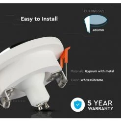 V-TAC Support De Spot LED Rond GU10 Et GU5.3 (MR16) Corps En Plâtre Blanc Et Métal Chromé -V-TAC Soldes 56857635 3