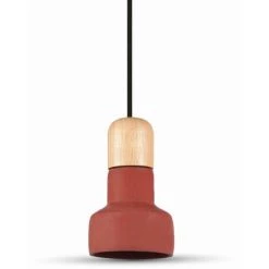V-TAC Lustre LED En Béton Et Bois Avec Douille E27 (Max 60W) Couleur Rouge Et Fixation En Bois D: 125mm