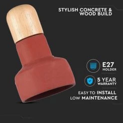 V-TAC Lustre LED En Béton Et Bois Avec Douille E27 (Max 60W) Couleur Rouge Et Fixation En Bois D: 125mm -V-TAC Soldes 56857648 3