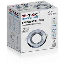 V-TAC Support Spot LED Encastré Rond GU10 Couleur Chrome (Boîte 2 Pièces) -V-TAC Soldes 56857692 4
